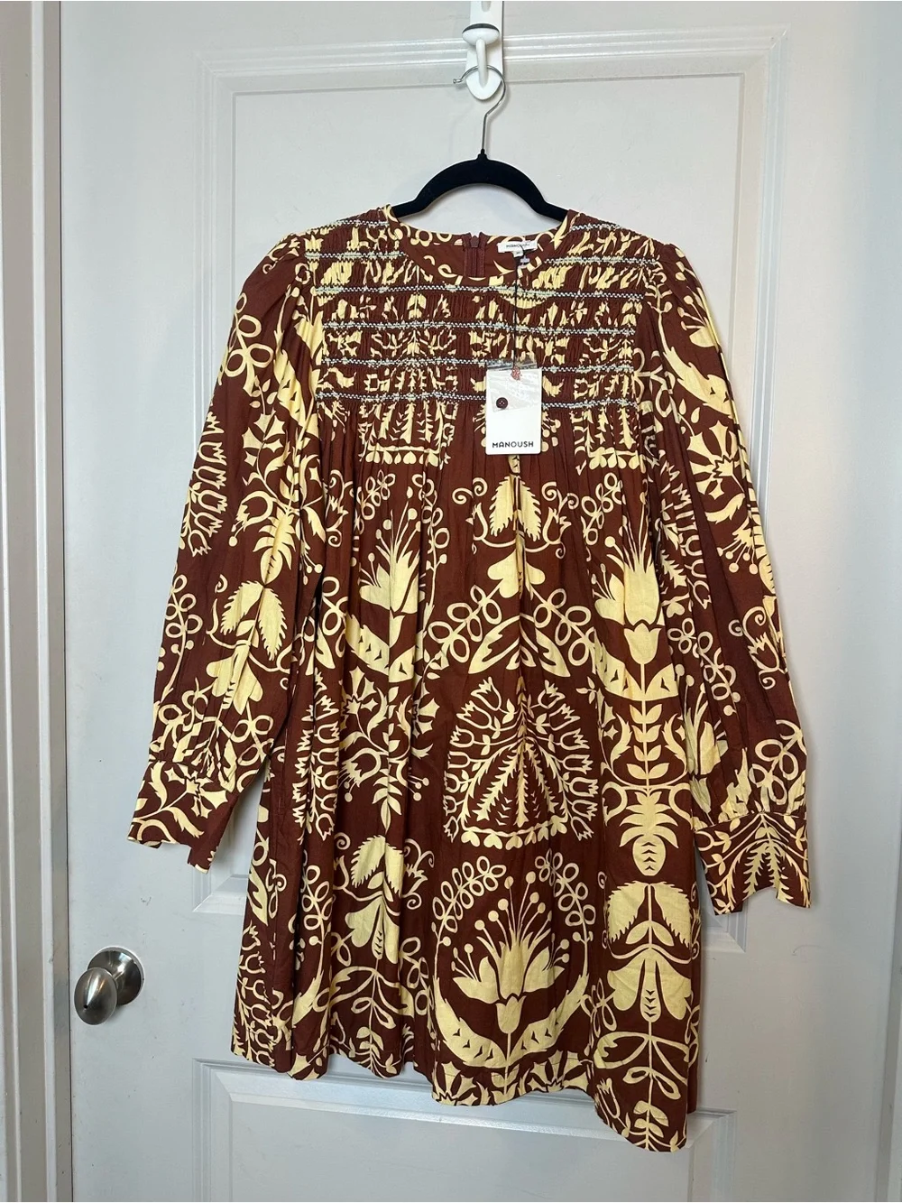 NEW MANOUSH Indian Block Print Cotton Baby Doll Luxury Dress, Size 34/4